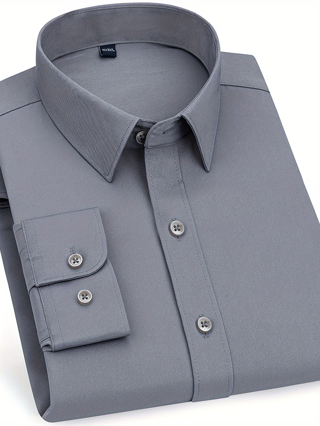 Men's Work Style Polyester Dress Shirts Set of Two Solid Color Regular Fit Long Sleeve Lapel Collar