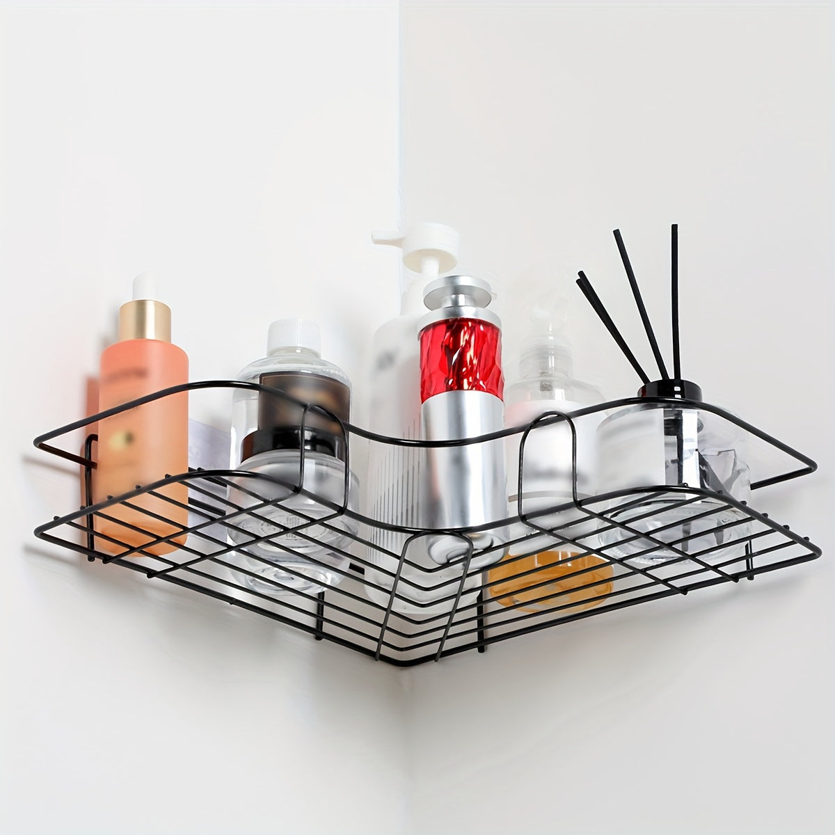 Black Stainless Steel Wall Shelf with 2 Tiers No-Drill Bathroom Kitchen Storage