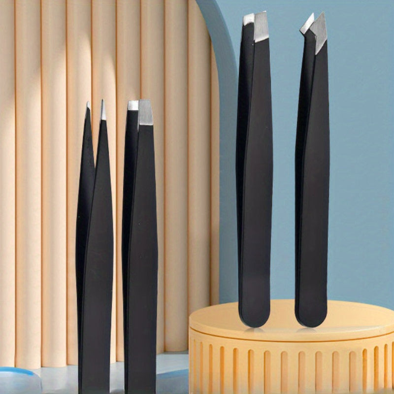 Women Stainless Steel Eyebrow Tweezers Non-Slip Tip Precision Makeup Tool