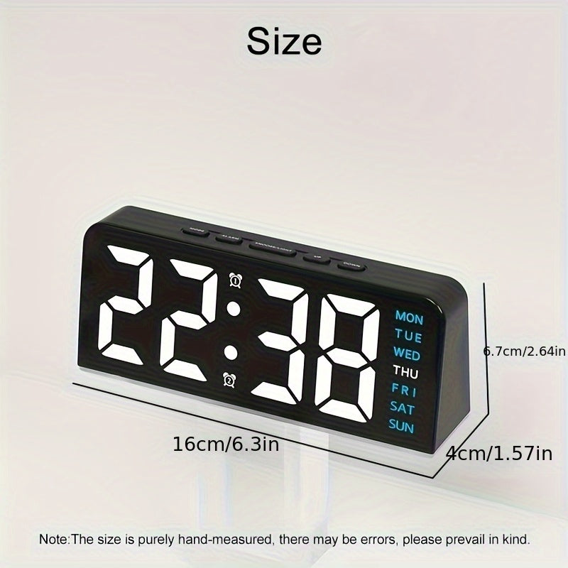 Digital LED Alarm Clock with USB Power and Dual Time Display Black Plastic Modern Design