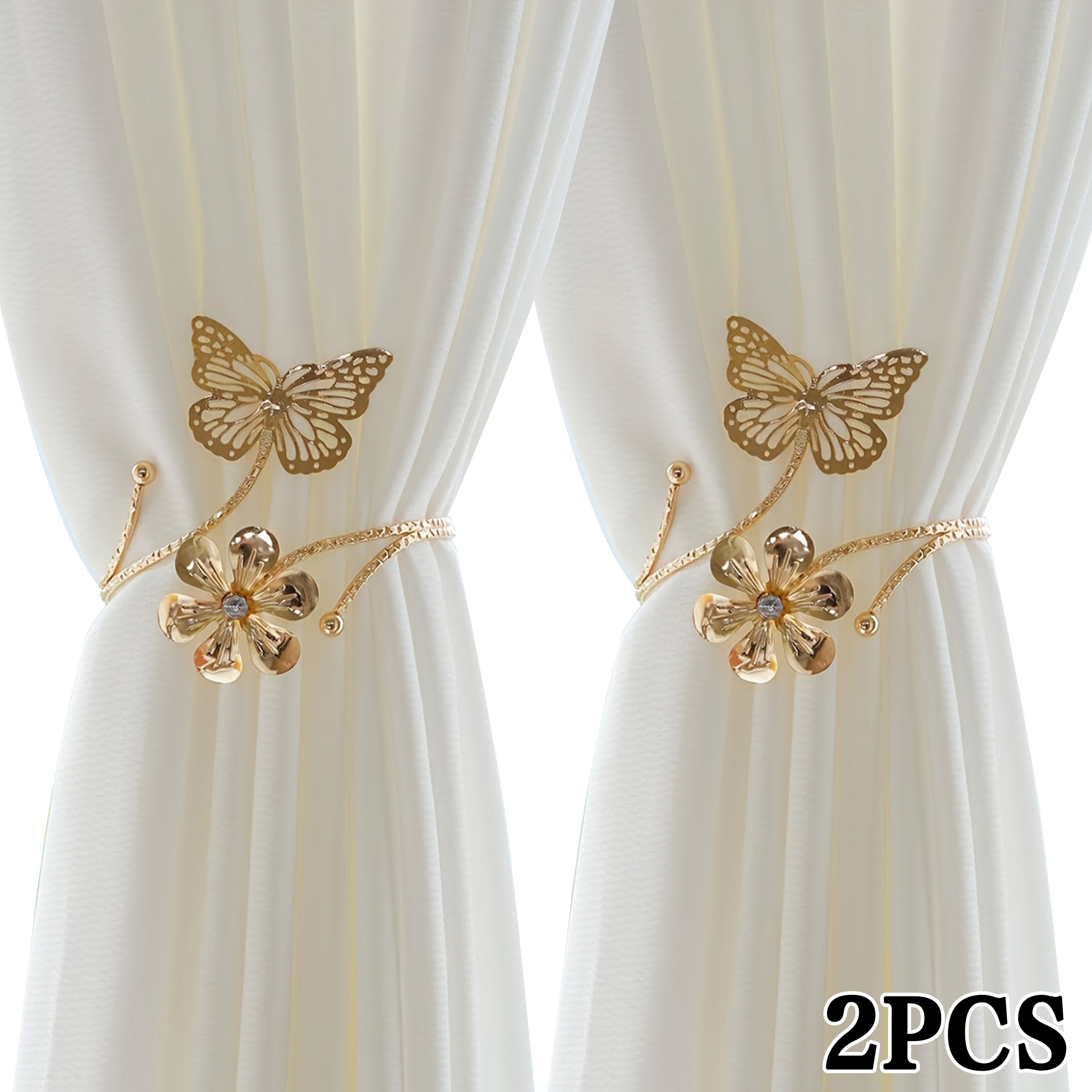 Modern Minimalist Curtain Tiebacks with Butterfly and Flower Design, Adjustable, Easy Install