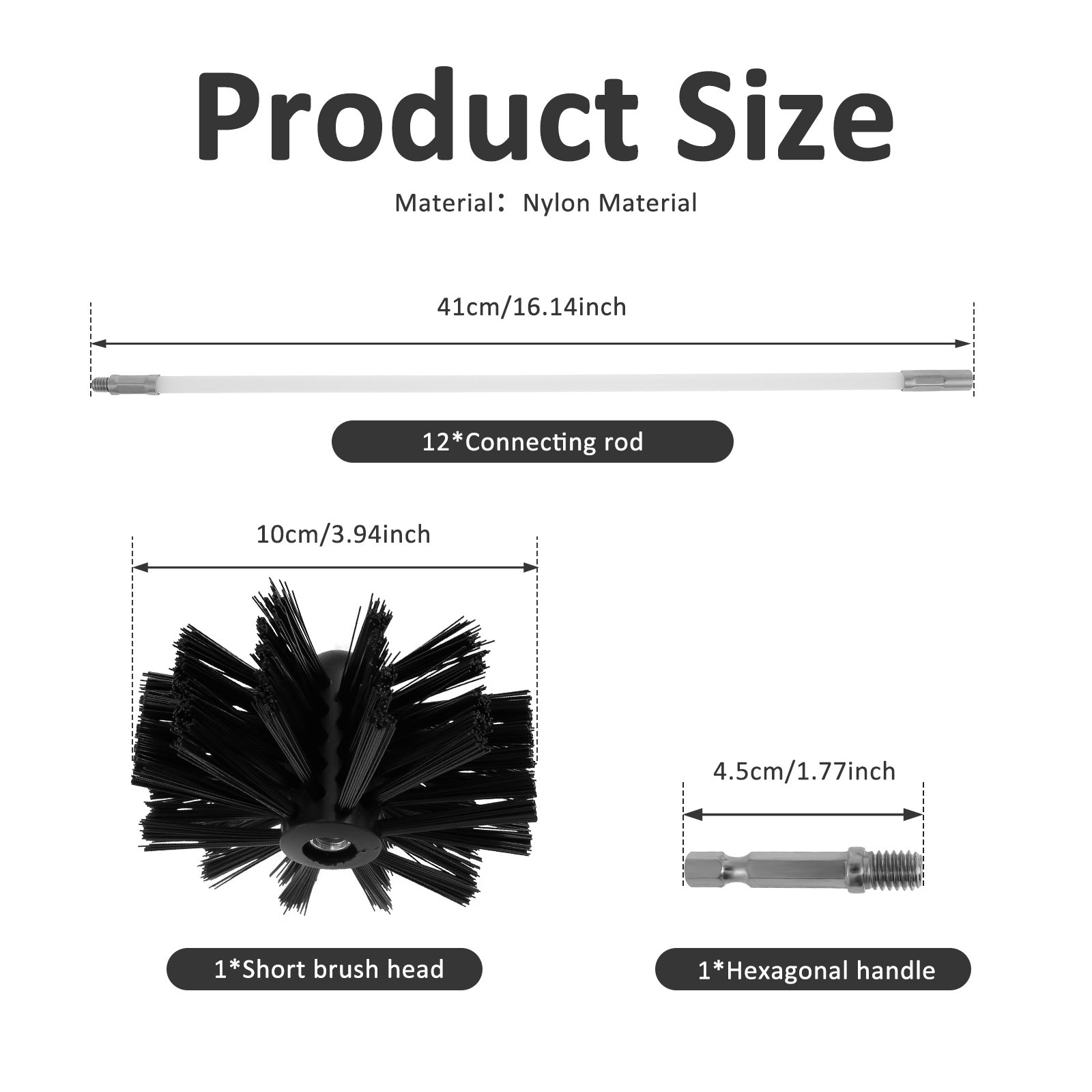 Flexible Chimney Sweep Kit 14 Pieces Nylon Brushes Heat-Resistant Dryer Vent Duct Cleaning