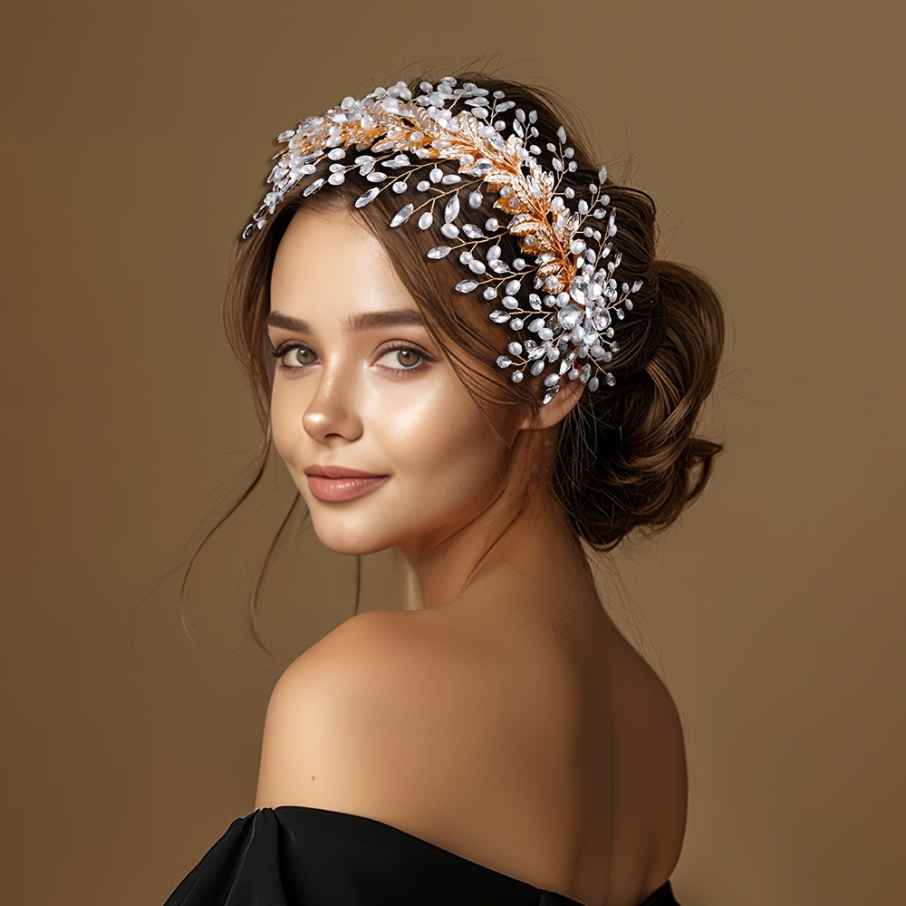 Vintage to'y taqilishi uchun rhinestones va sequin bilan bezatilgan bosh band