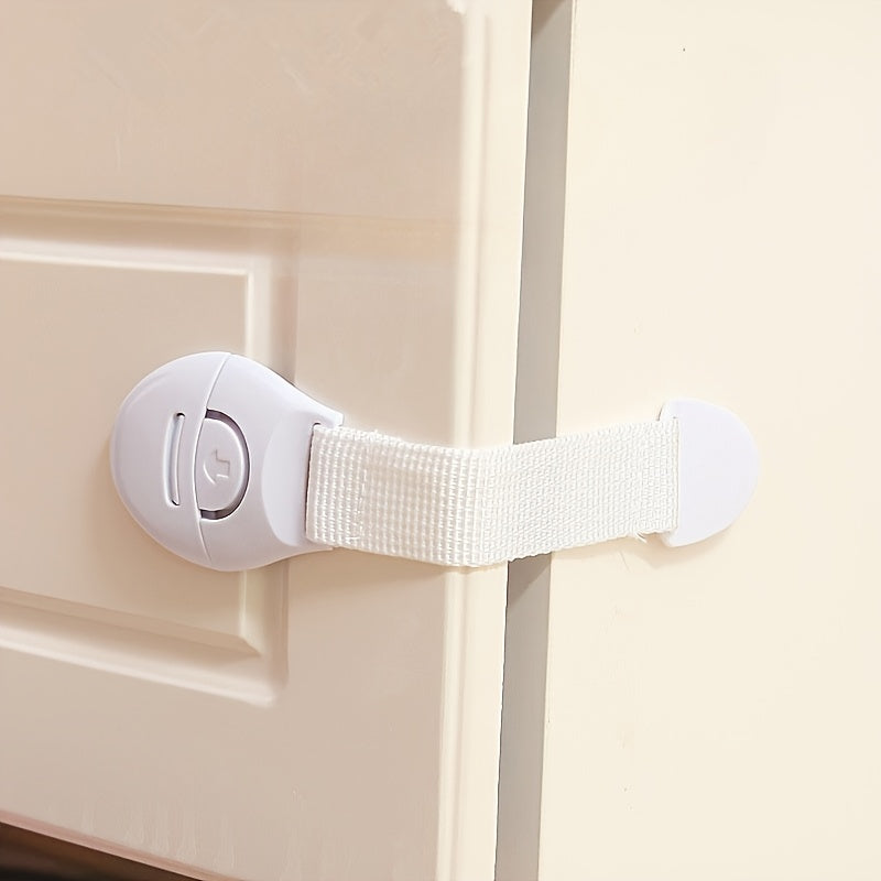 Set of 10 White Plastic Safety Cabinet Locks with Adjustable Childproofing Straps
