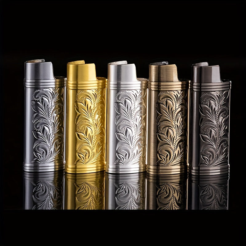 Small Metal Lighter Set Vintage Floral Mini Lighter Cover Holder