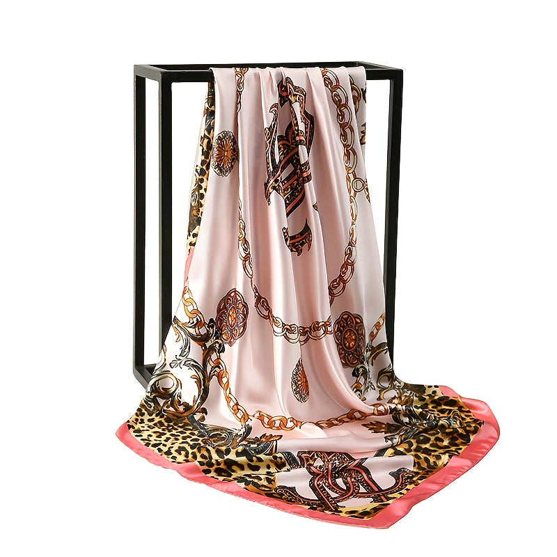 Leopard Print Satin Square Scarf 89.92cm Boho Headscarf Sun Protection