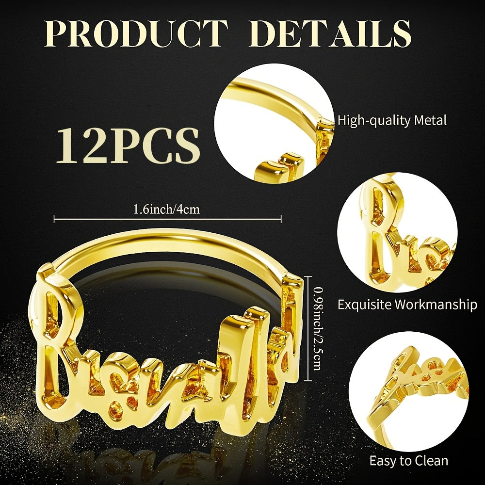 12-Pack Cast Iron Napkin Rings with Bismillah Design for Ramadan Weddings Parties