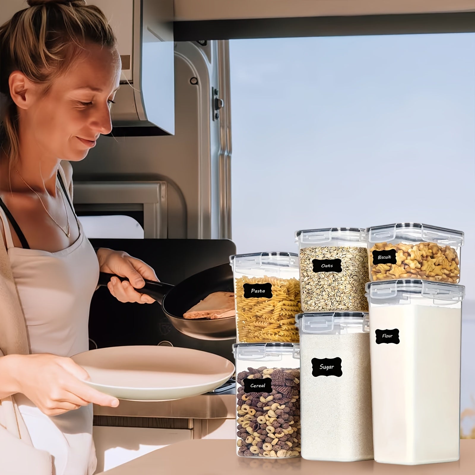 6/12pcs Plastic Food Storage Containers Set, Airtight Canisters for Pantry Organization