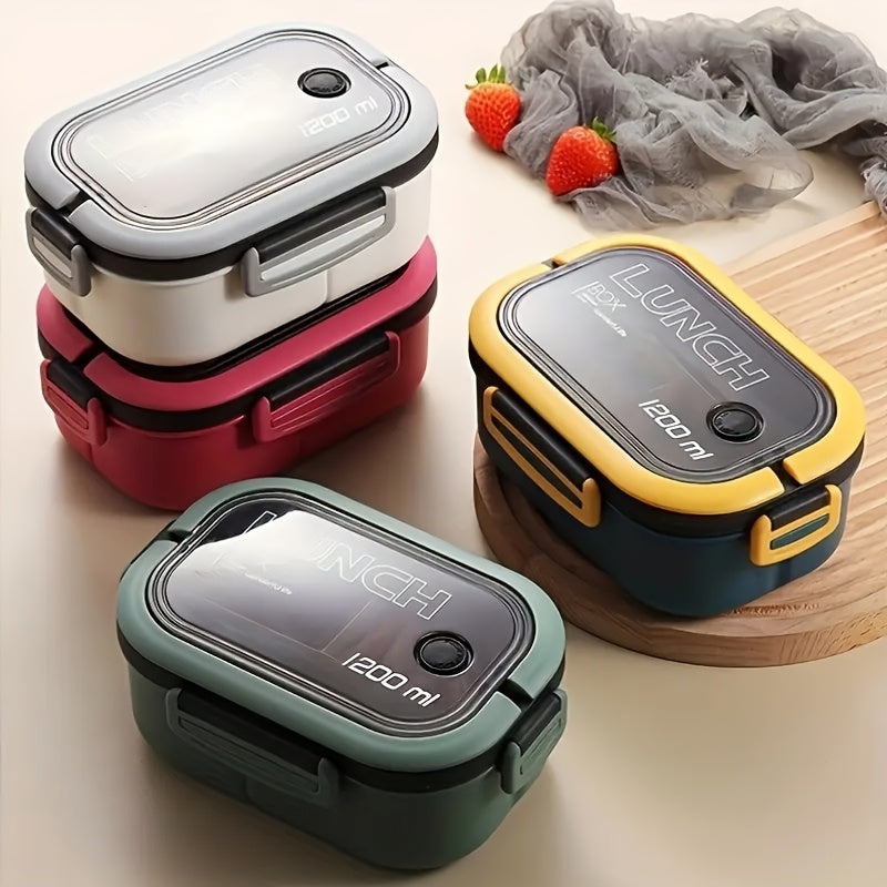 2-Tier Microwave Safe Plastic Lunch Box Set with Spoon and Fork for School and Work