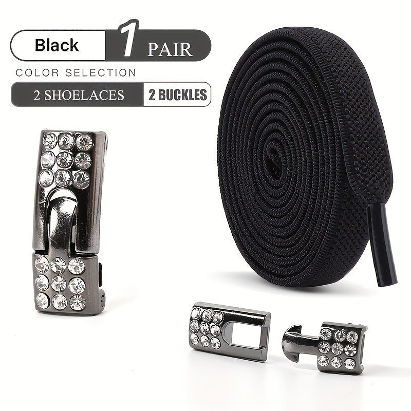 Unisex Elastic Flat Shoelaces No Tie Metal Buckles for Sneakers Sports Shoes