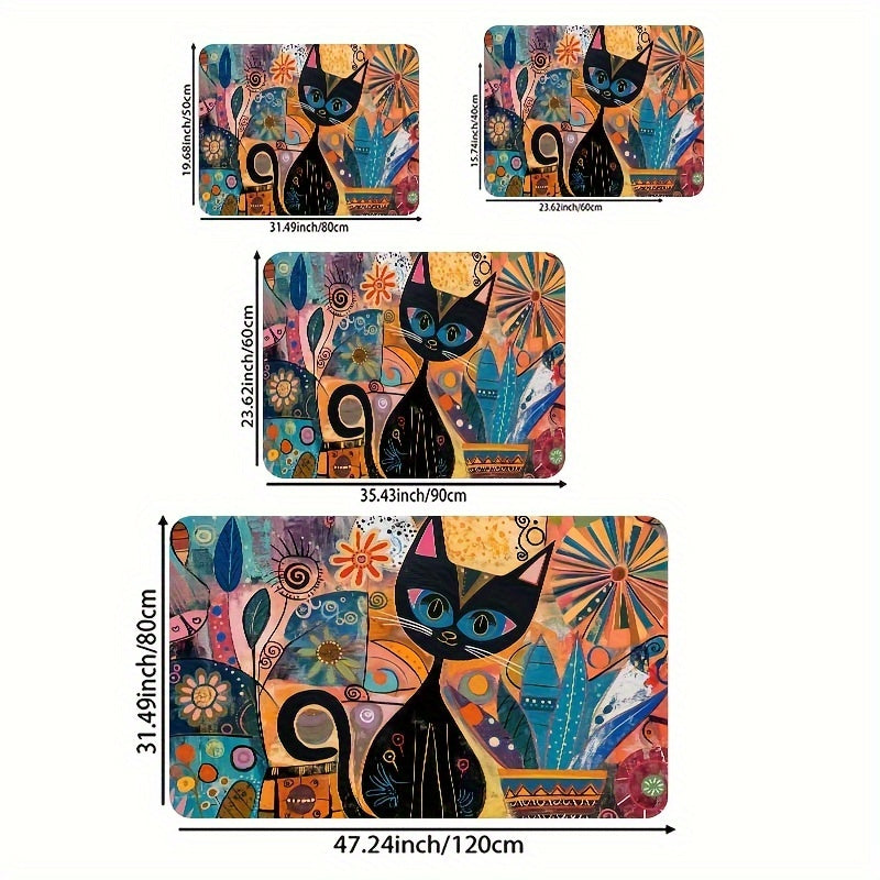 Abstract Art Cat Doormat Non-Slip Polyester Washable Entryway Rug