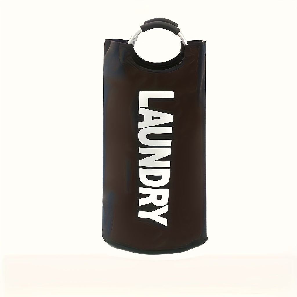 Gran cesta de ropa plegable impermeable con asas acolchadas negra ovalada