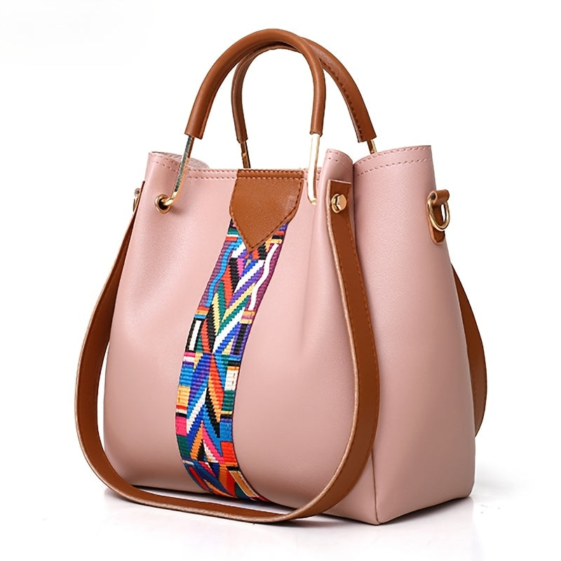 Women's Tote Bag Set with Crossbody Purse Wallet and Handbags Black PU Geometric