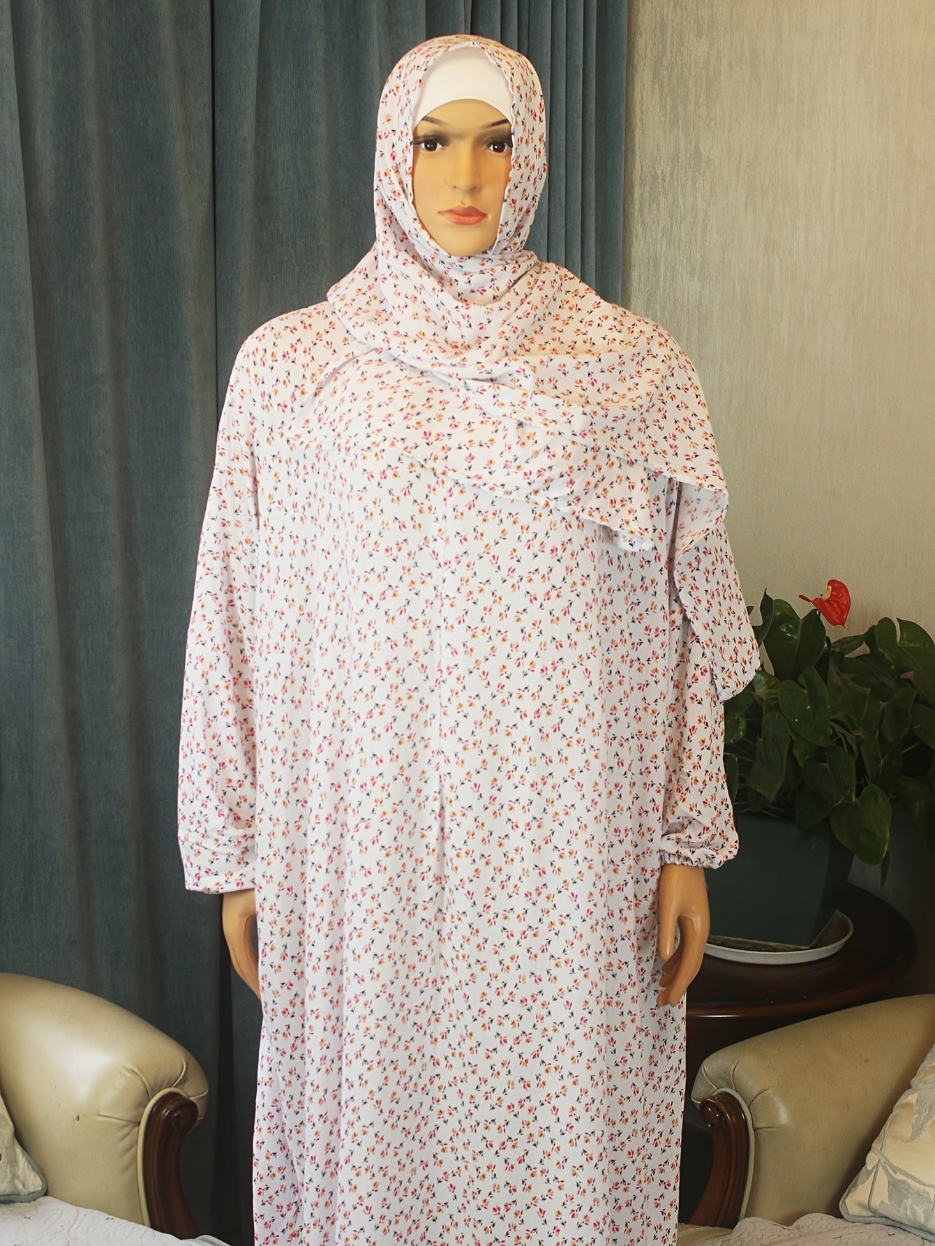 Plus Size Muslim Abaya Dress for Women Floral Print Loose Fit Eid Casual