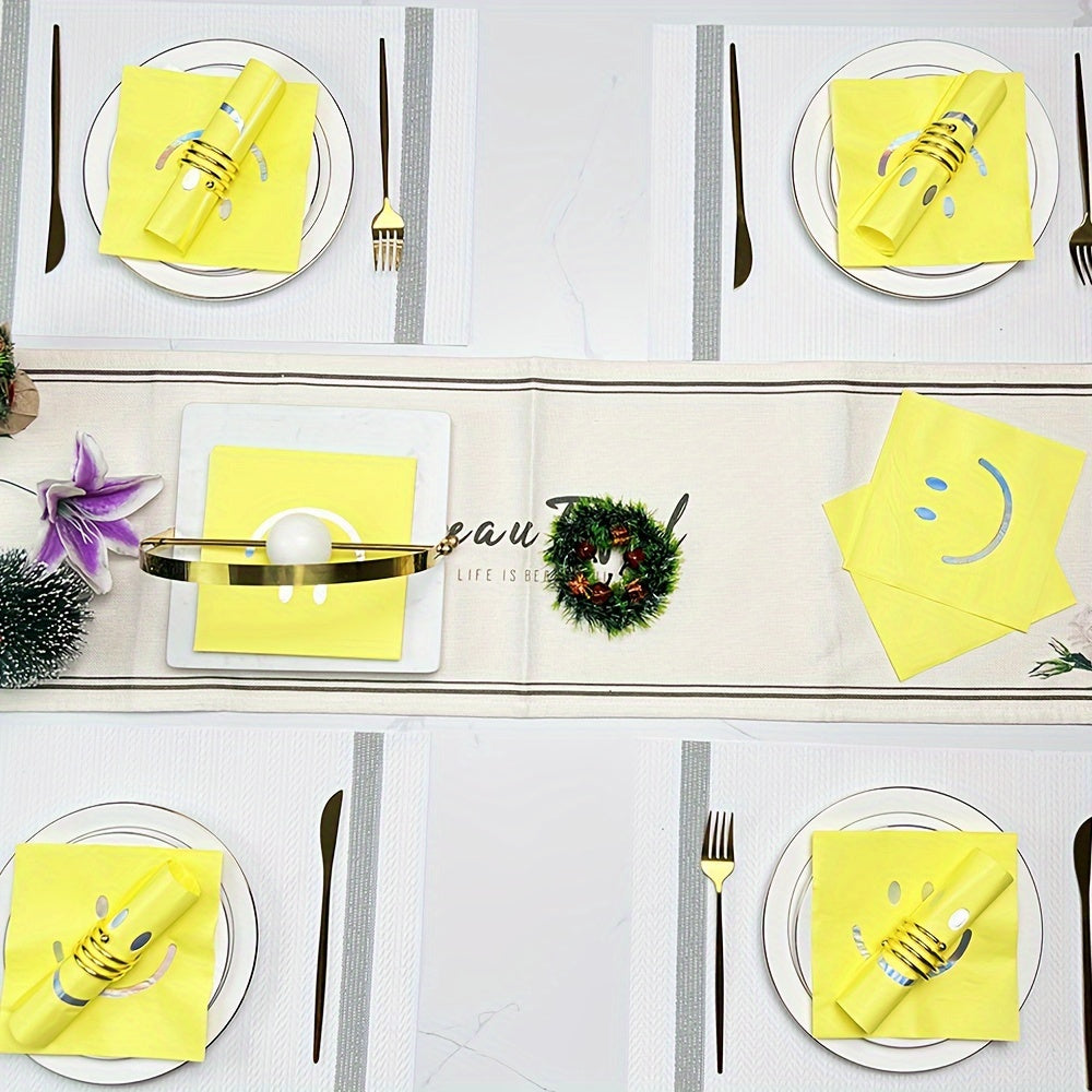 Set of 20 Yellow Smiley Face Disposable Napkins 2-Ply Paper 33 cm for Parties