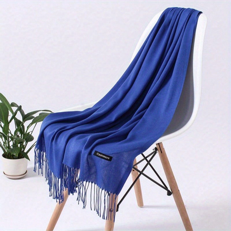 Women's Solid Color Tassel Scarf Imitation Cashmere Cozy Wrap for Year-Round Wear