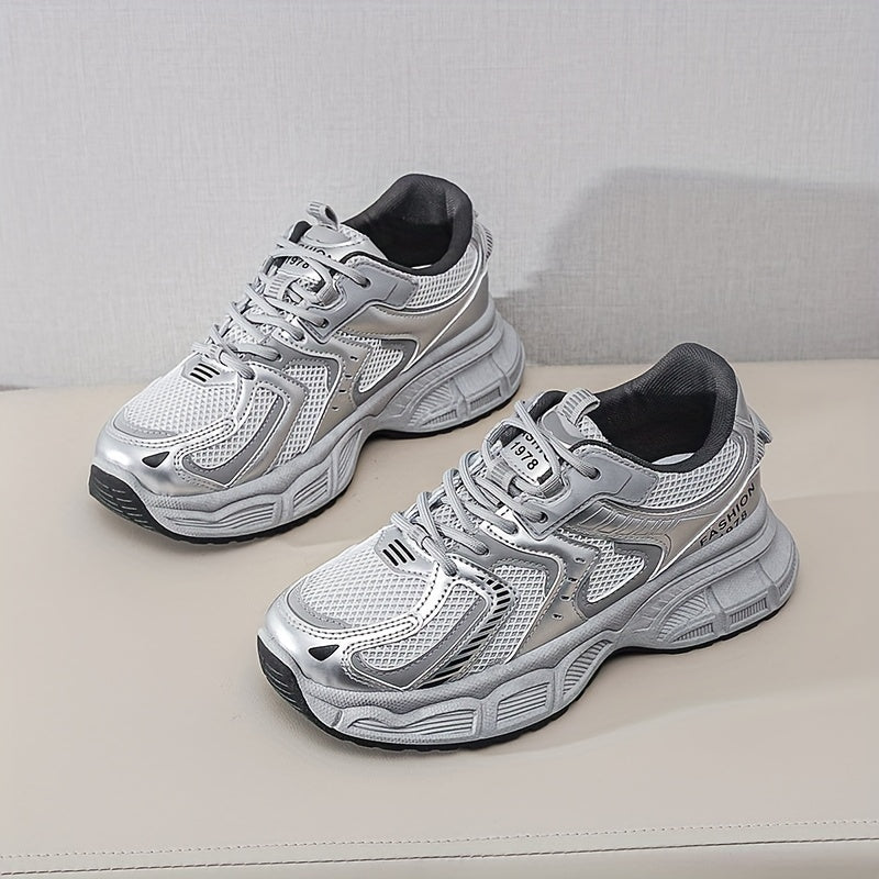 Women's Sneakers Fall 2024 Mesh Fabric Thick Sole Casual Running Breathable
