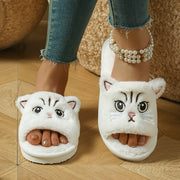 Ayollar uchun Cartoon Cat mo'rt shlyapa paxtali ichki poyabzal, yopiladigan slip-on oyoq kiyim