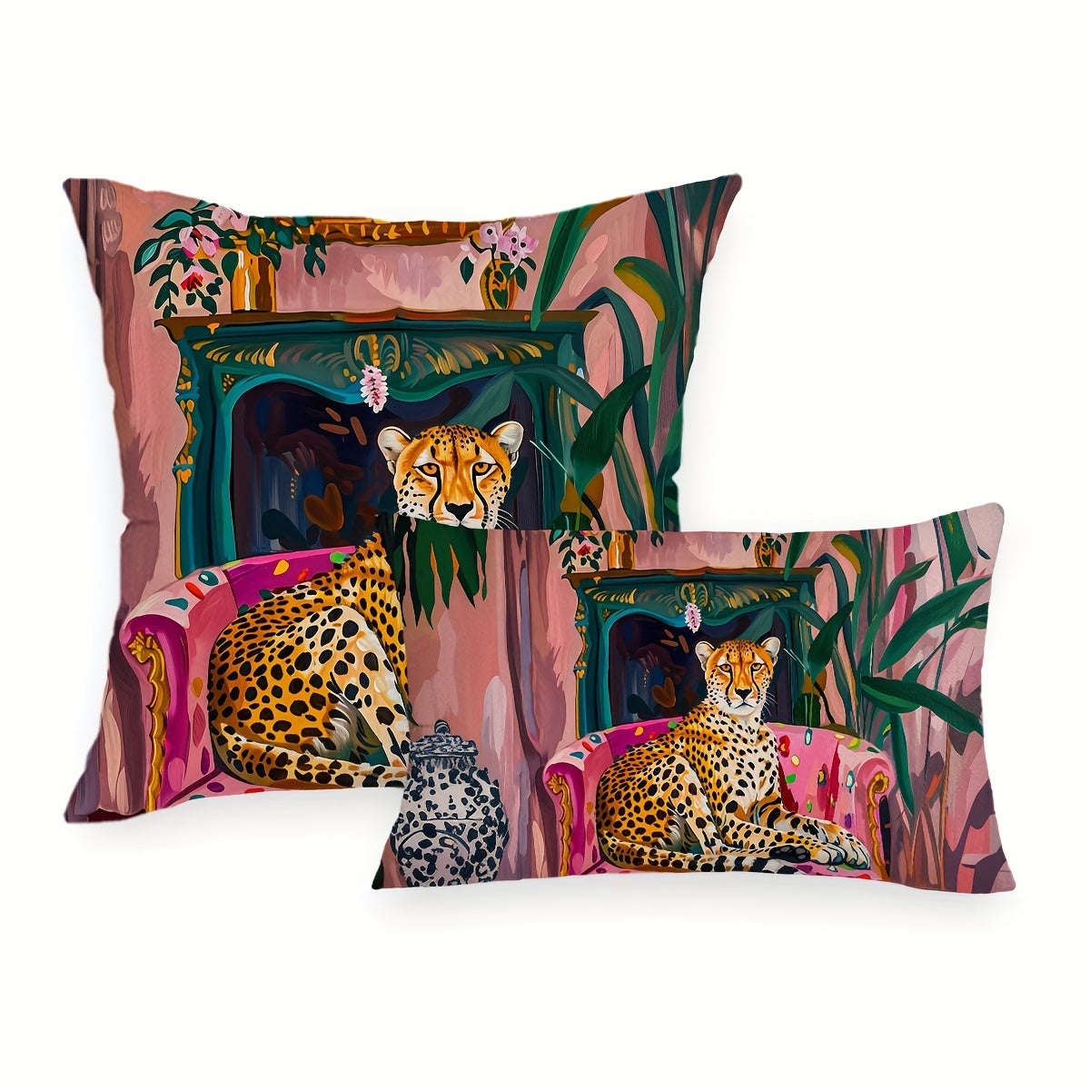 Cheetah Plant Throw Pillow Cover Fauvism Style 29.97x50.04cm or 44.96cm Square Farmhouse Decor for Couch Sofa Living Room Bedroom