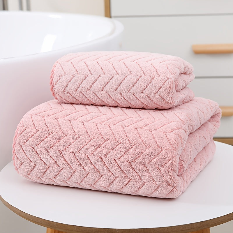 Coral Fleece Bath Towel Set 2 Pieces Quick-Drying Soft Absorbent Spa Home Use