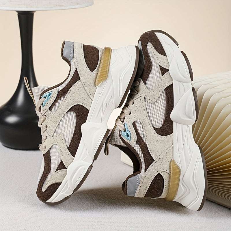 Women's Pink Beige Chunky Sneakers Breathable Mesh Casual Running Shoes