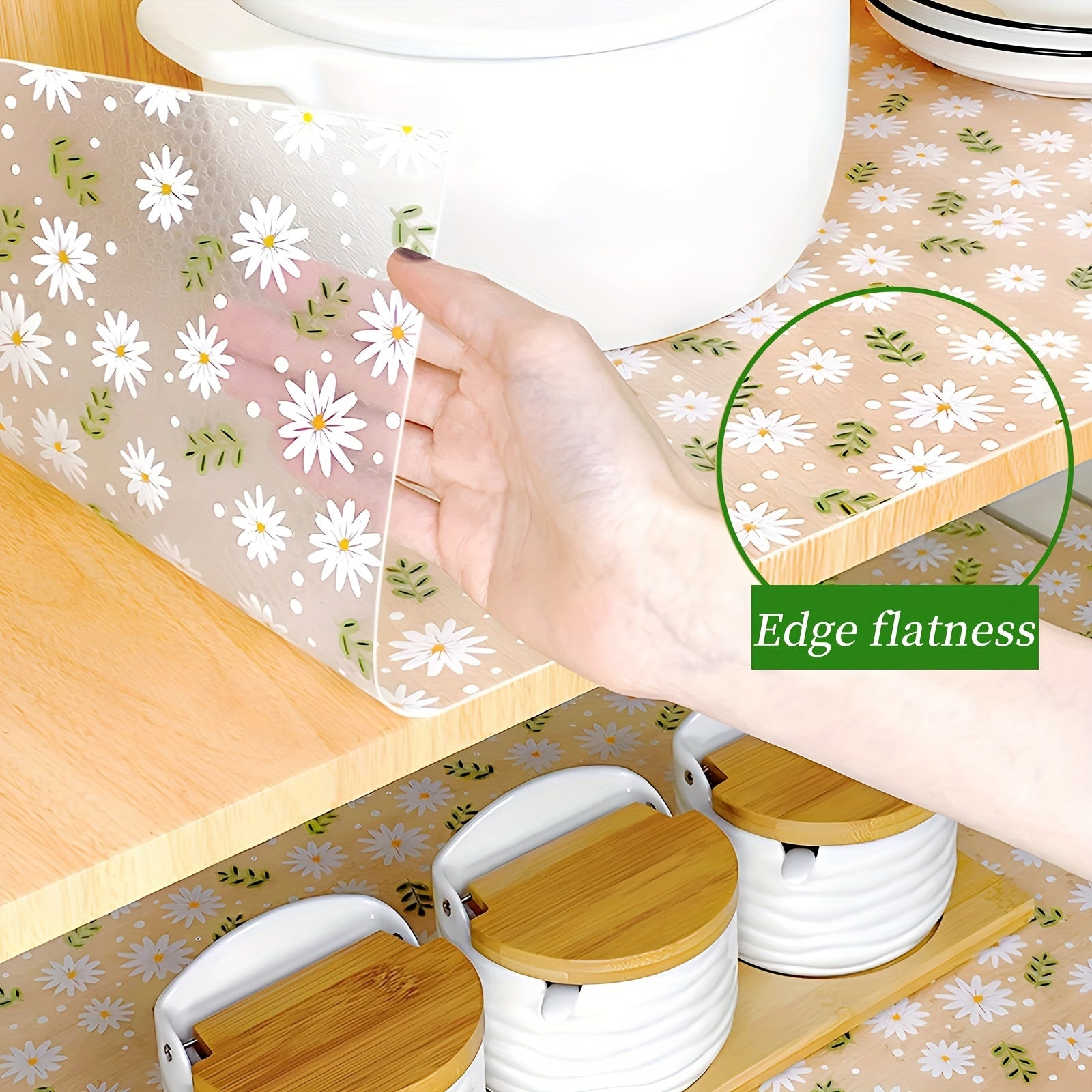 Daisy Pattern Waterproof Oil Stain Resistant Shelf Liner for Kitchen Cabinets Drawers