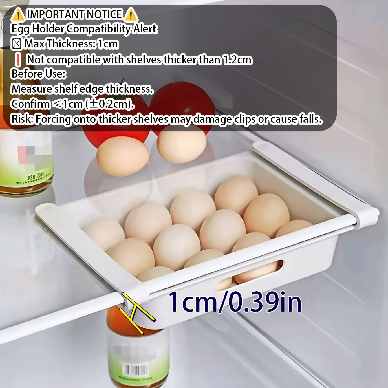 3-Pack Adjustable Plastic Refrigerator Storage Bins with 12-Grid Egg Holder for Fruit and Vegetable Organization