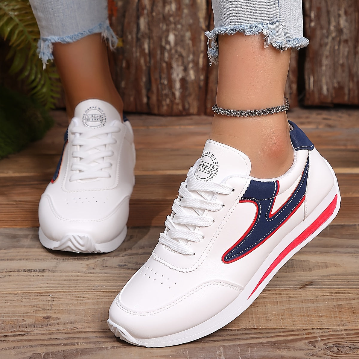 Women's Casual Flat Sneakers Low Top Lace-Up All-Season Man-Made Materials