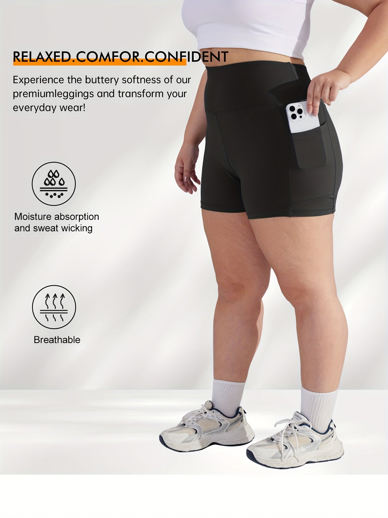 Plus Size High Waist Shorts Womens Polyester Elastane Solid Color Stretchy Summer