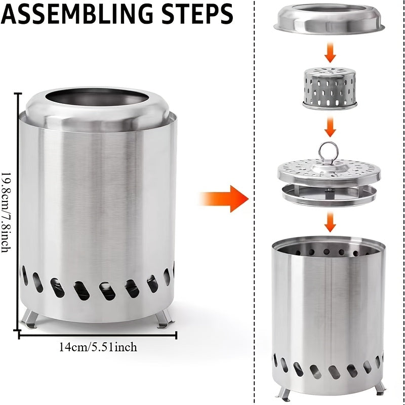 Portable Stainless Steel Fire Pit with Stand Smokeless Wood Burning Fire Bowl