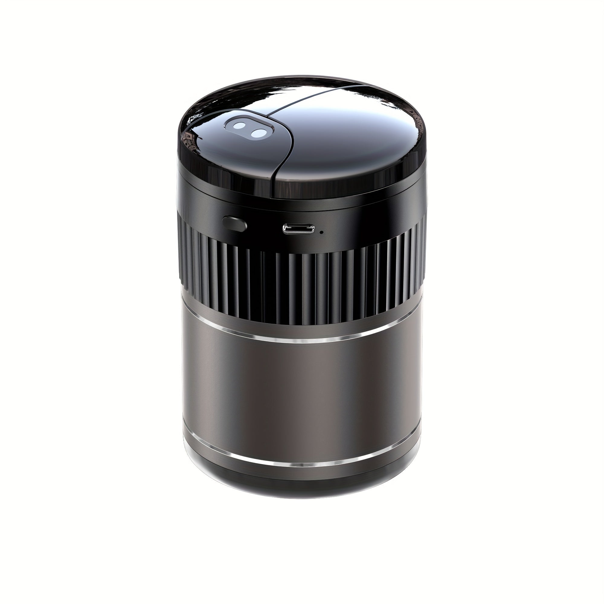 Universal Car Ashtray With Infrared Auto Lid, Black Metal, Rechargeable