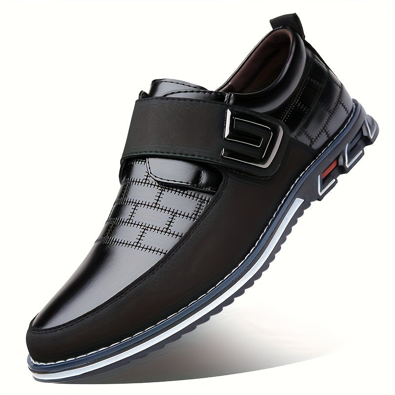 Men's Leather Loafers Casual Dress Shoes with Hook and Loop Fastener for Office and Casual Wear