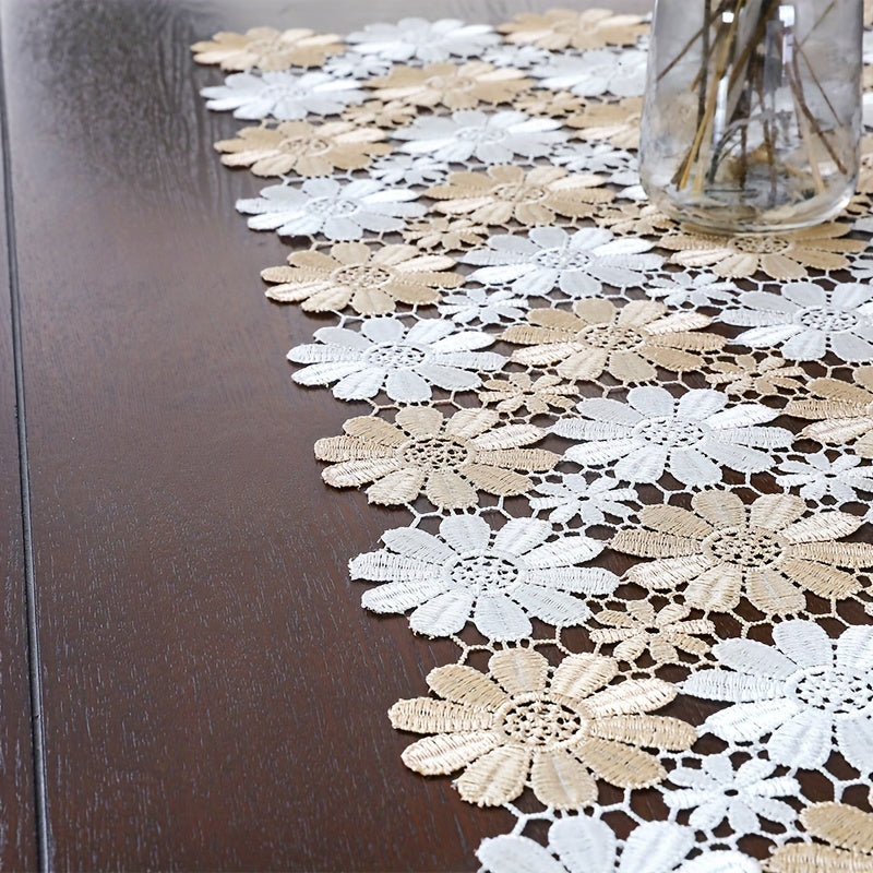 Sunflower Lace Table Runner Woven Polyester Dual-Tone for Dining Room Decor