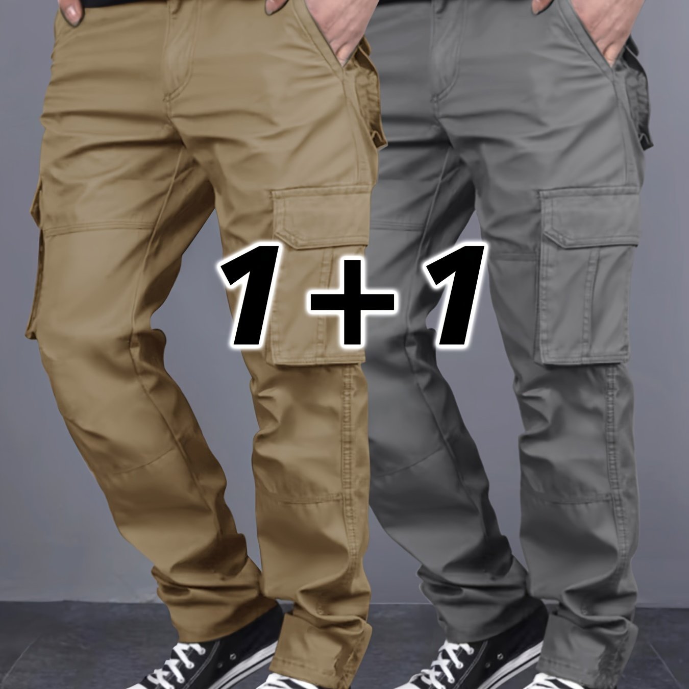 Men's 2-Pack Solid Color Cargo Pants with Pockets Regular Fit for Outdoor Activities