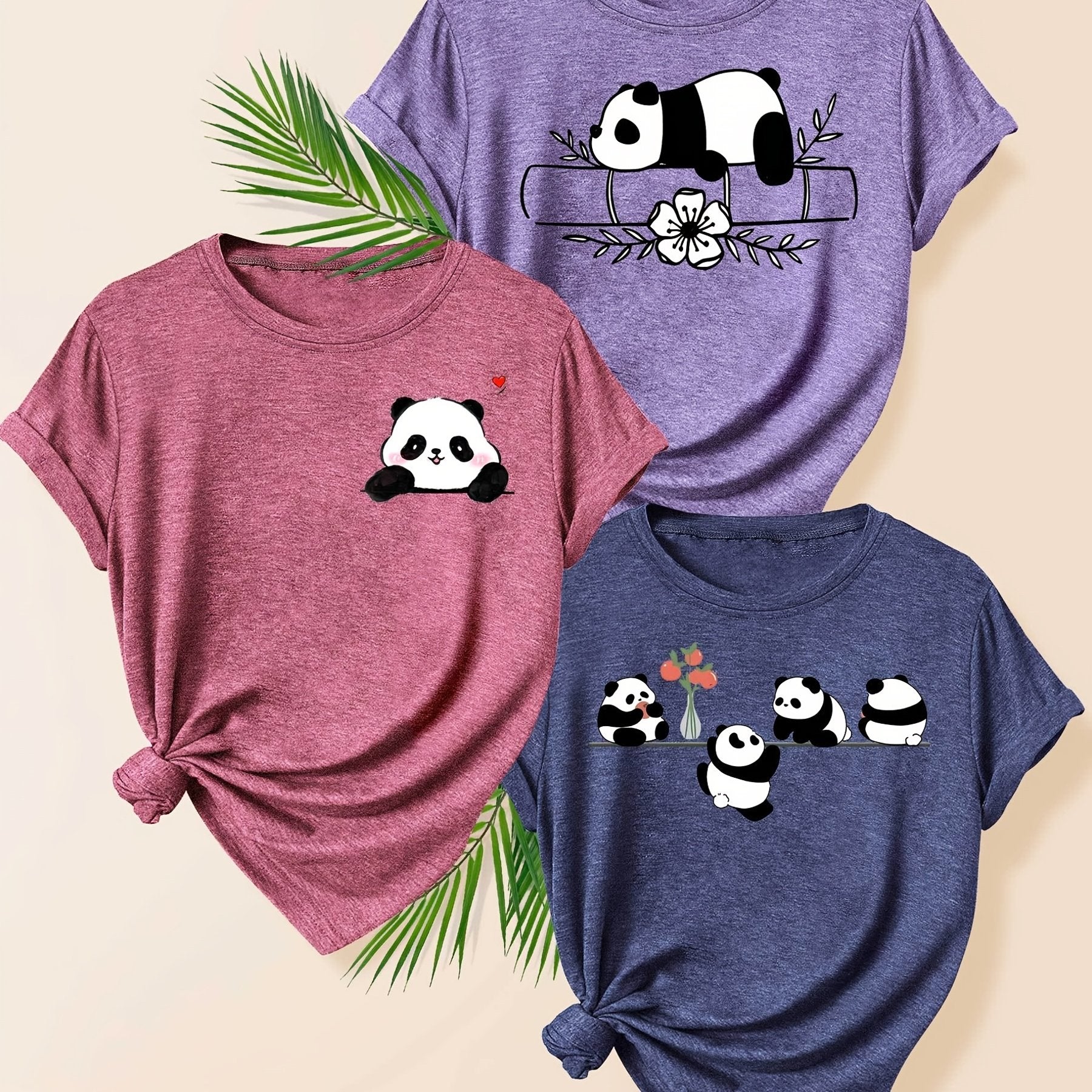 Women's Cotton Panda Pattern T-Shirt Summer Casual Short Sleeve in Multiple Colors