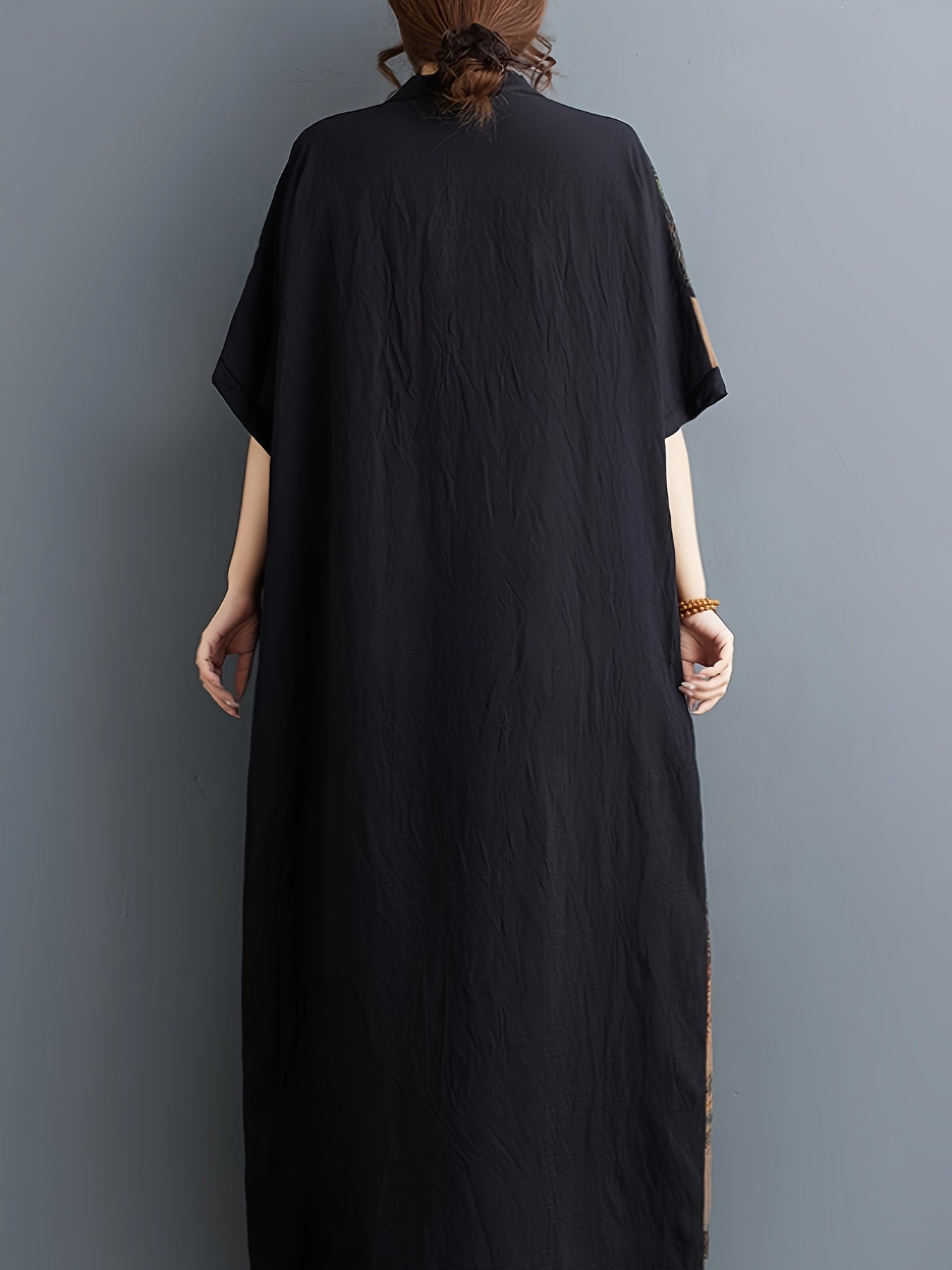 Bata casual de viscosa con parches y bolsillos para mujer en primavera, verano y otoño