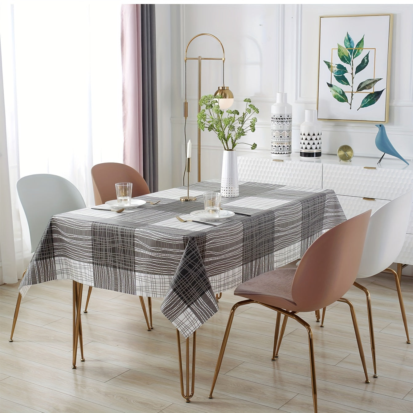 Rectangular PVC Tablecloth Waterproof Heat-Resistant Durable Plaid Design
