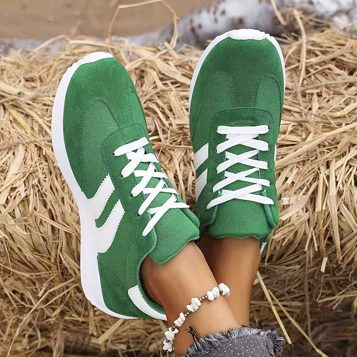 Zapatillas de lona verdes para mujer cómodas, ligeras y antideslizantes, calzado casual