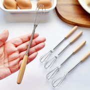 Mini Stainless Steel Whisk with Wooden Handle Small Egg Beater for Cooking