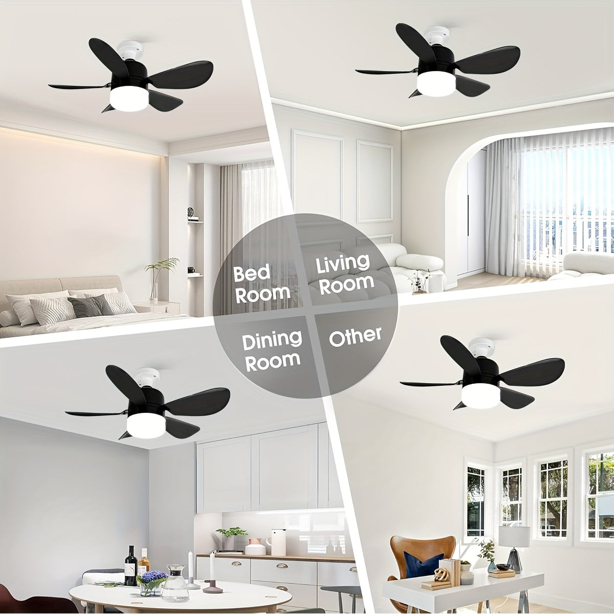 Black LED Ceiling Fan Light with 5 Blades, E26/E27 Socket, Adjustable Speed