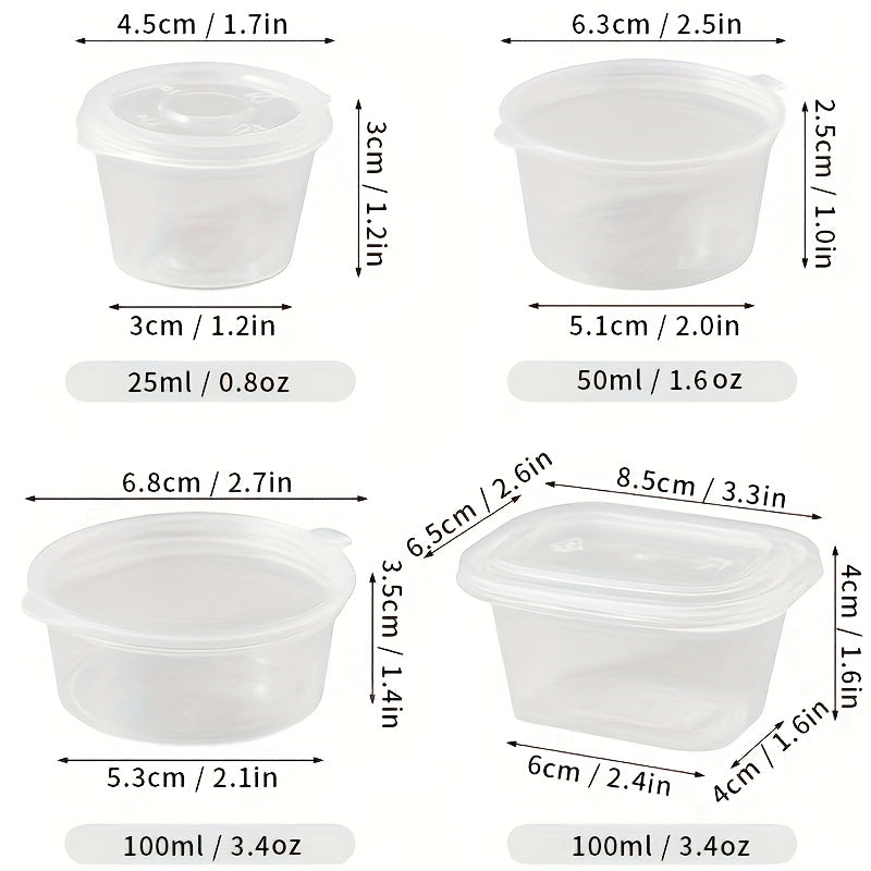 50 Clear Disposable Sauce Boxes for Takeout Food Storage with Lids