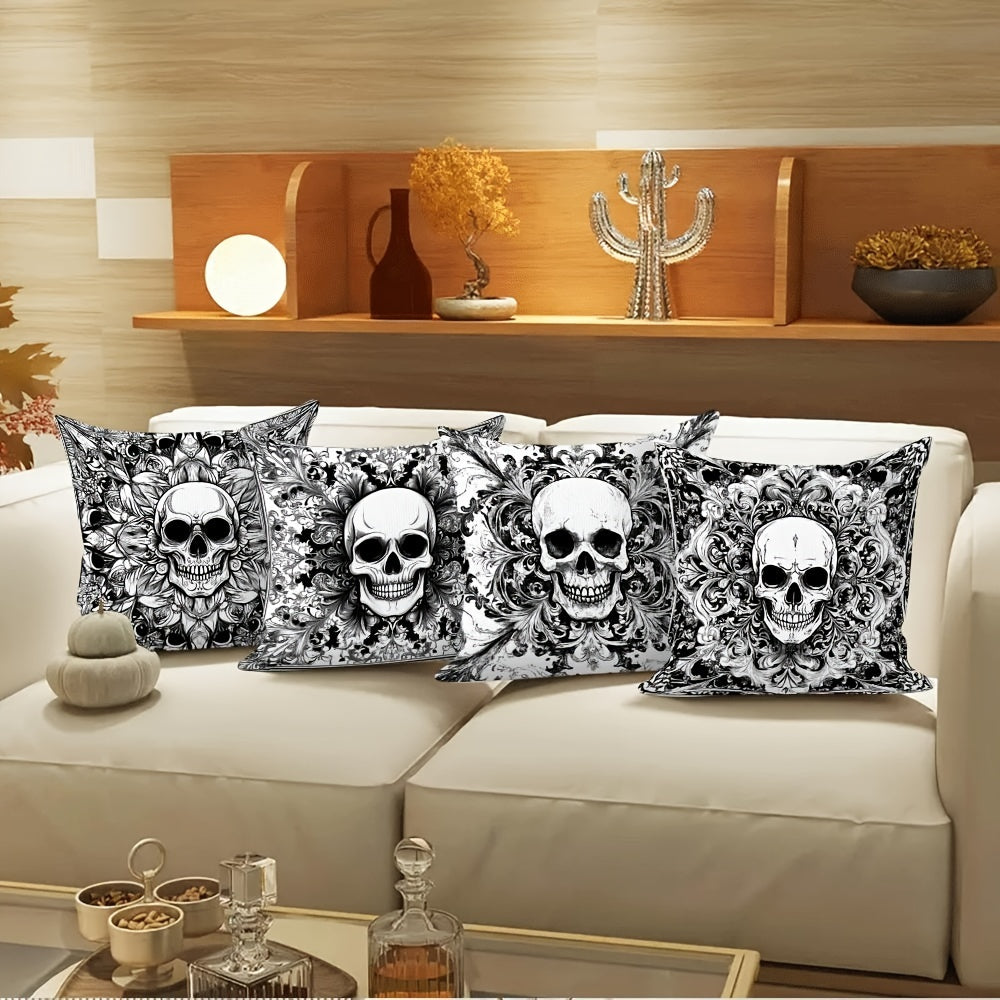 Gothic Skull Pillow Covers 4-Pack Double-Sided Print Zippered Decorative Sofa Cushions