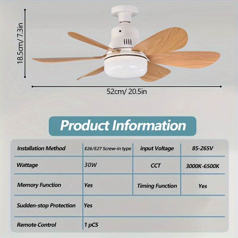 Wood Grain Ceiling Fan with LED Light Remote Control Adjustable Speed Indoor Use
