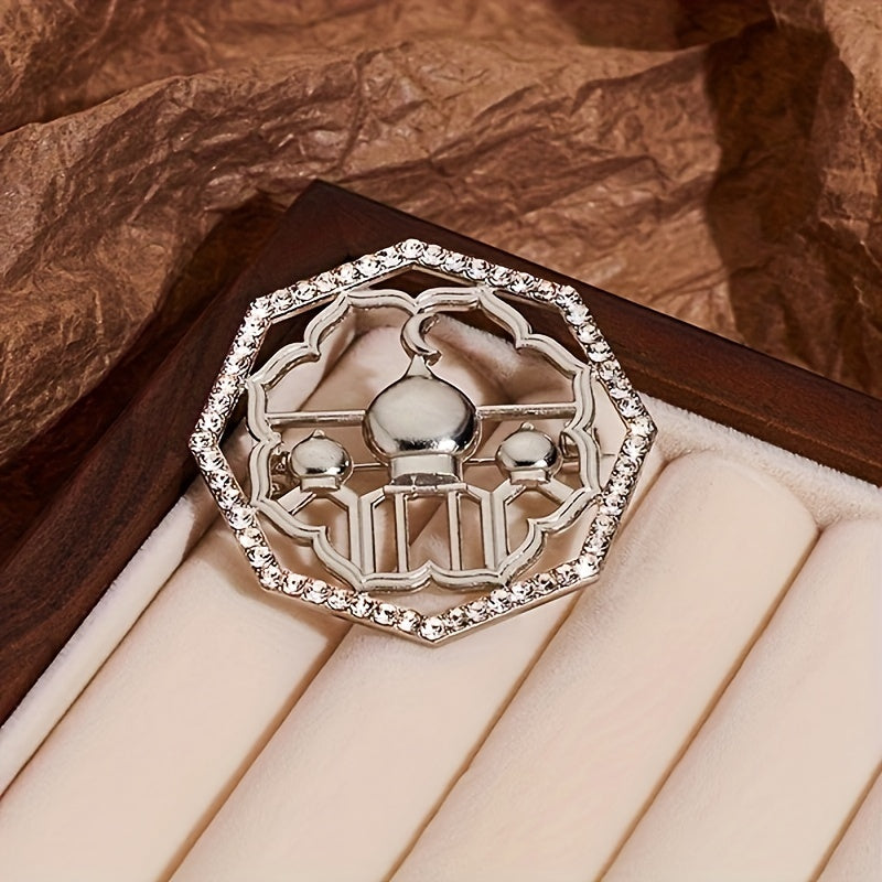 Vintage Round Rhinestone Brooch with Synthetic Pearl and Southeast Asian Charm