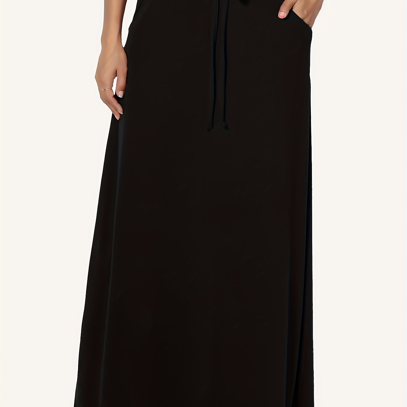 Women's Maxi Skirt Green Solid Color Elastic Waist Pockets Polyester