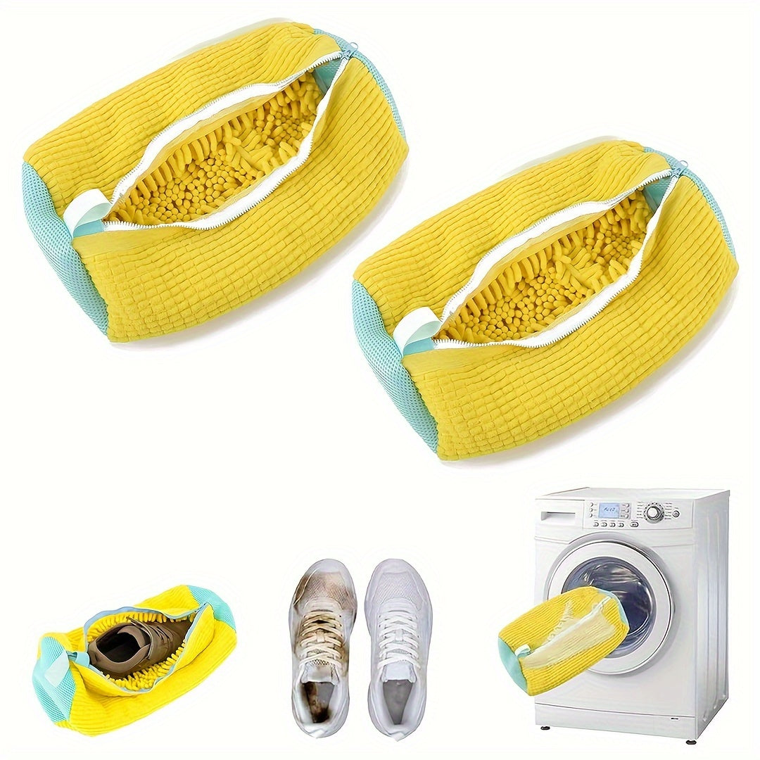 Durable Reusable Shoe Wash Bag Fits All Shoes 360° Cleaning Portable Travel Laundry Yellow Grey