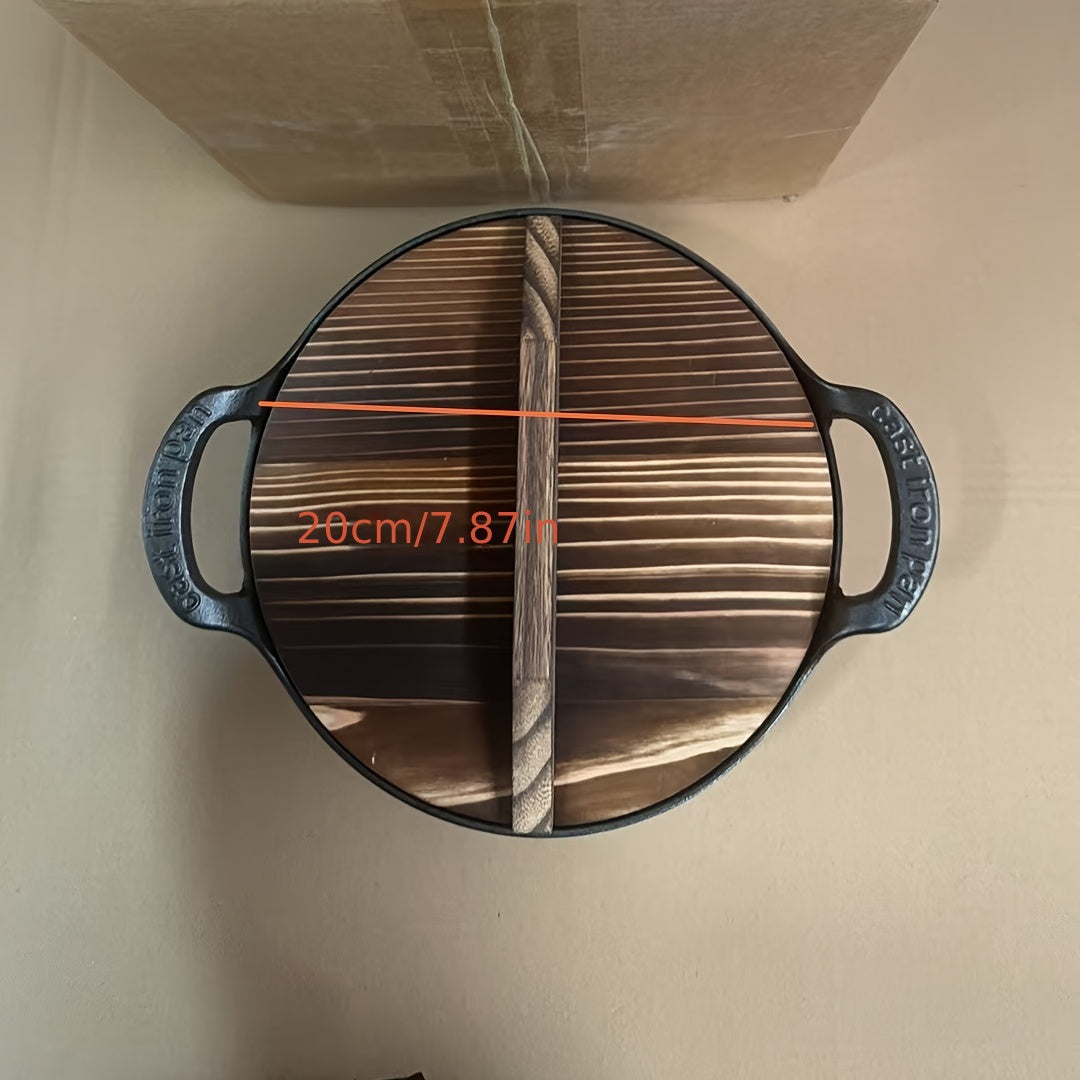 Cast Iron Skillet with Wooden Lid Oval 10 Inch for Searing Sautéing and Frying