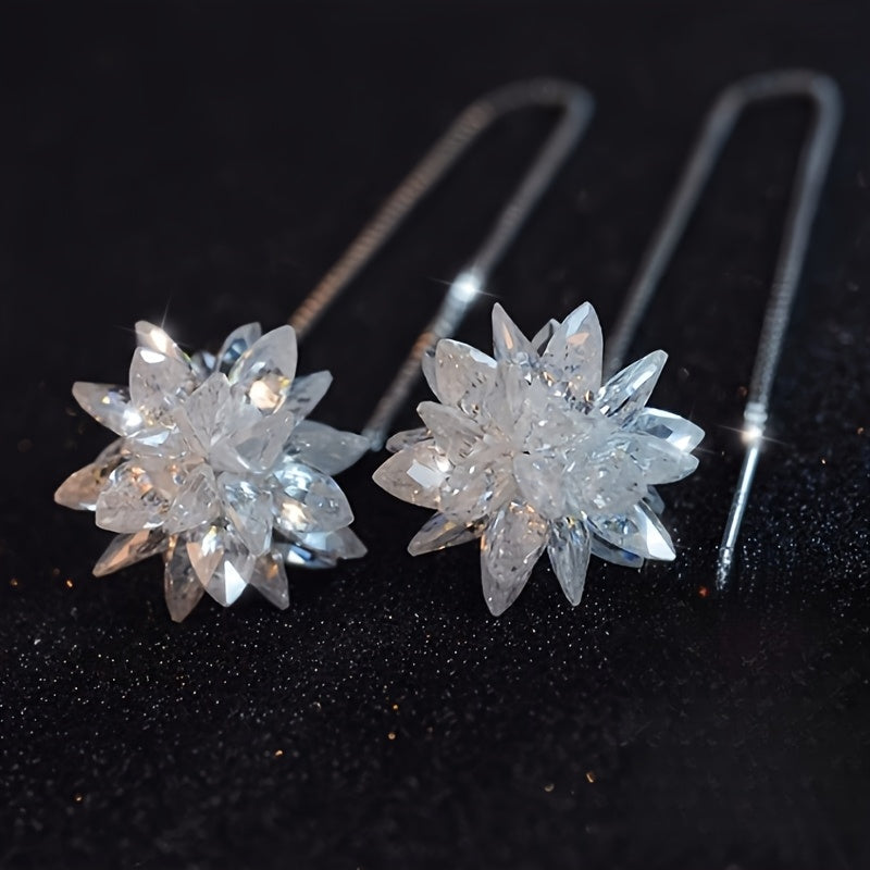 Silver-Plated Copper Floral Drop Earrings for Women Sensitive Skin Suitable for Daily or Special Occasions