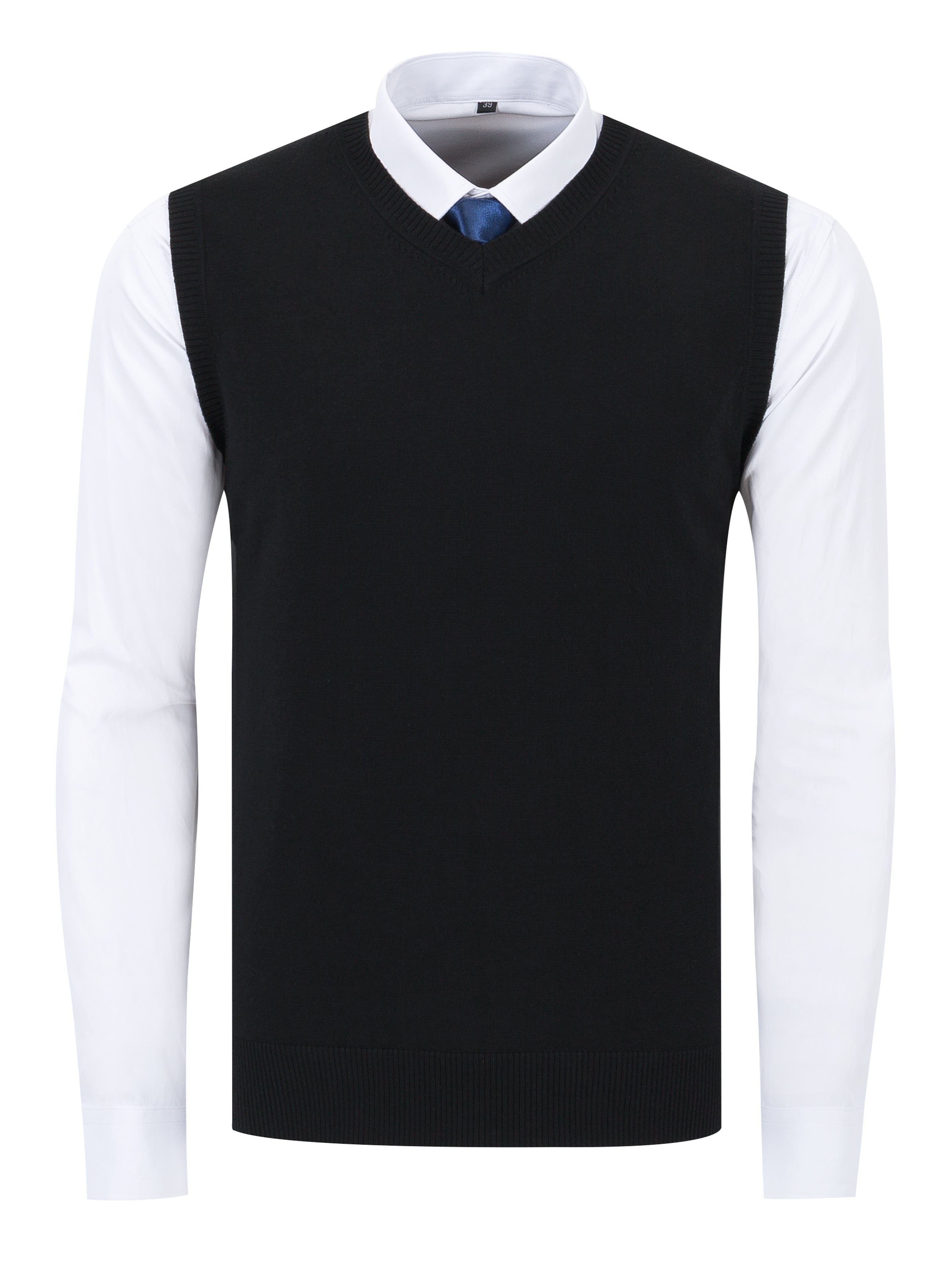 Erkaklar uchun Katta O'lchamdagi Yengsiz Trikotaj Sviter Vest, Qora Yashil rangda, V-shaklidagi detali bilan. Golf va Ofis Kafesi uchun ideal, Mashinada yuvish mumkin, Zamonaviy Chiziqli Qo'ltiq joylari, mustahkam Spandexdan tayyorlangan.