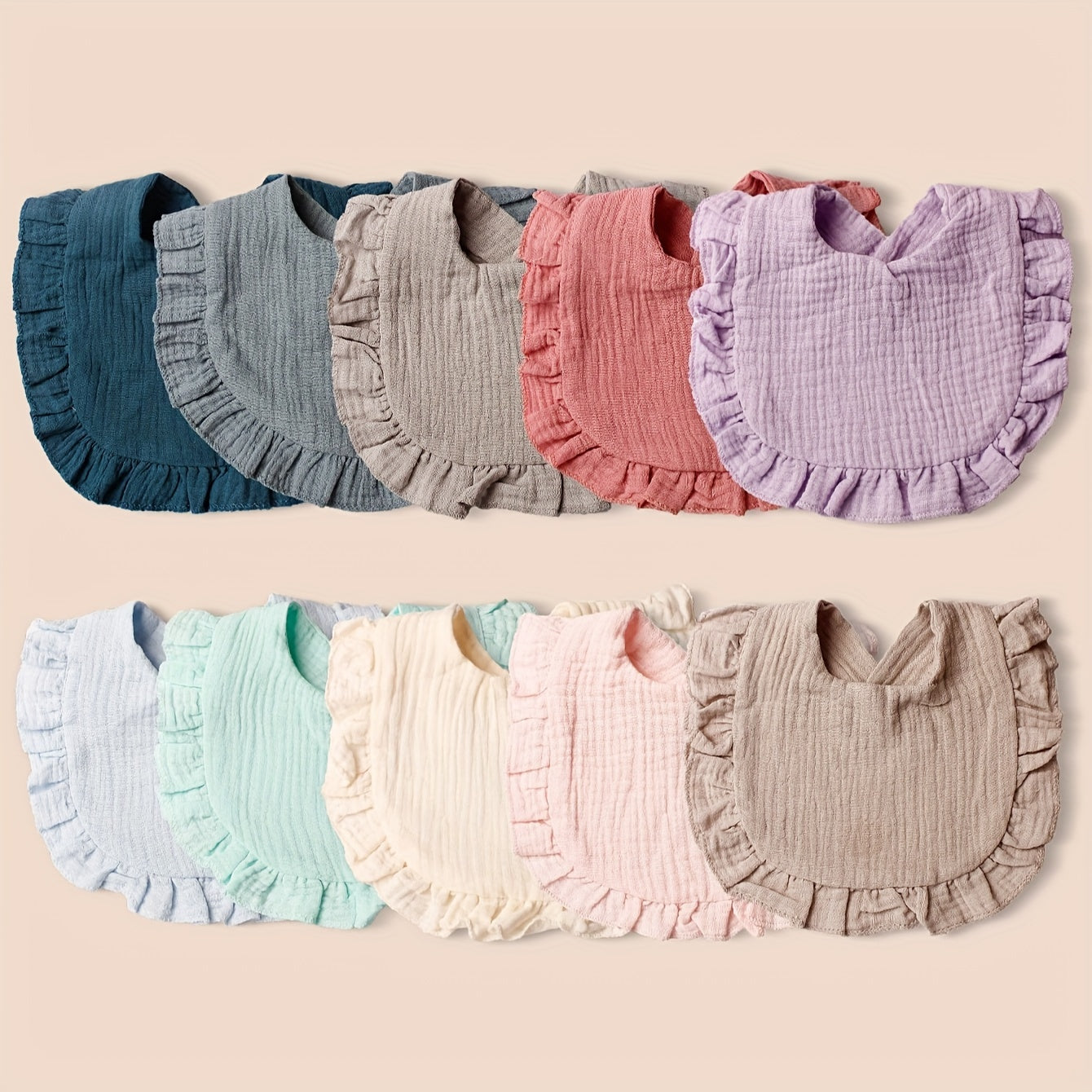 10-Pack Baby Bibs with Lace Trim Non-Waterproof Woven Polyester Snap Closure Solid Colors